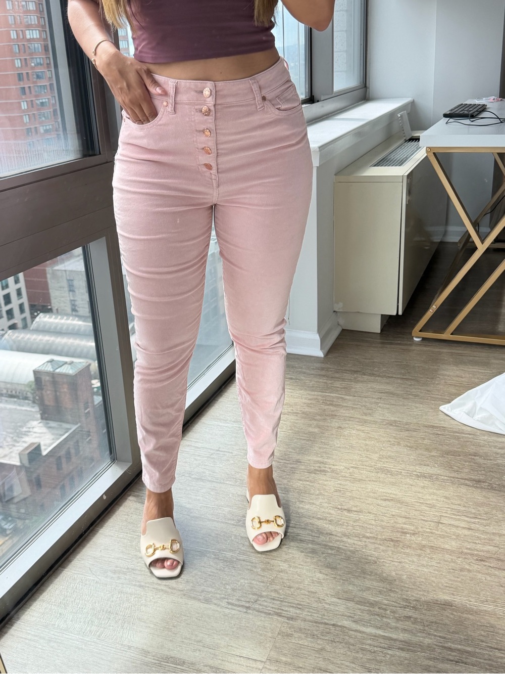 Guess High-Rise Pink Button-Fly Jeans